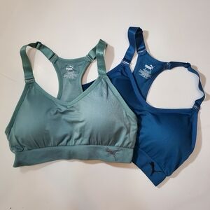 PUMA Teal Blue Performance SportBras Removable Cups Sports Stretch M NWOT 3 bras